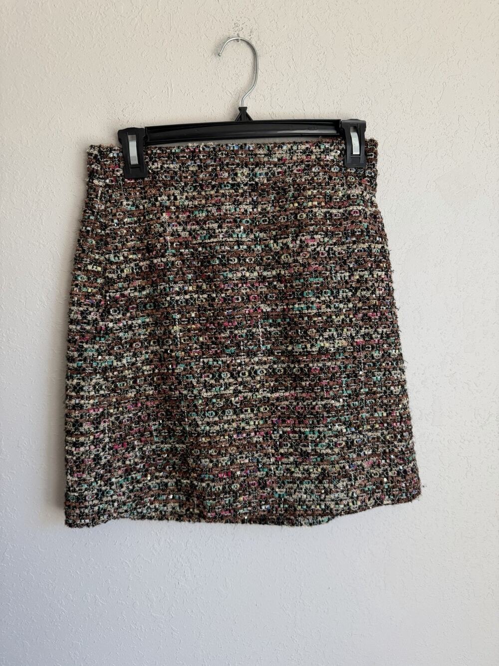 Ann Taylor Black Multicolor Tweed Wool Blend Straight Skirt Womens 0P Office
